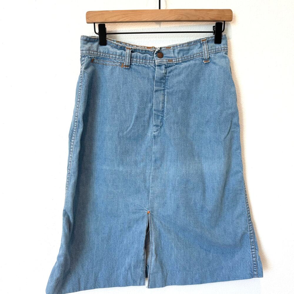 Vintage Plush Bottoms Light Wash Denim Midi Skirt Size Jr 13-Western